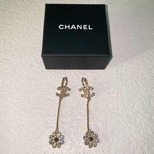 CHANEL Crystals Flower Drop Earrings